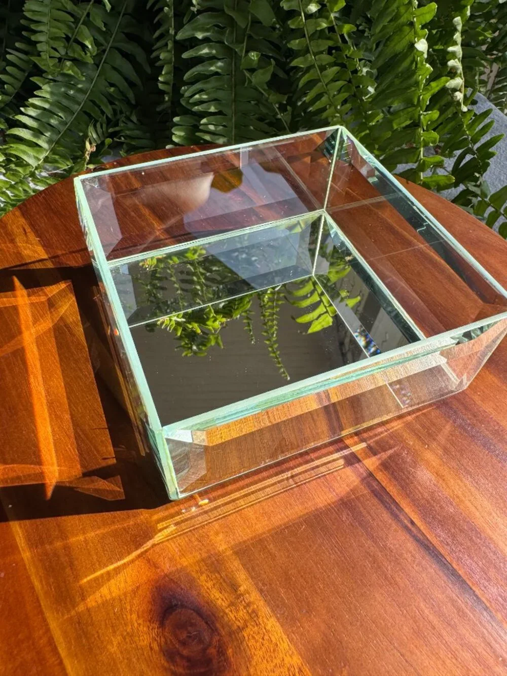 Vintage Beveled Glass Jewellery Box Square Mirror Vanity Trinket Case